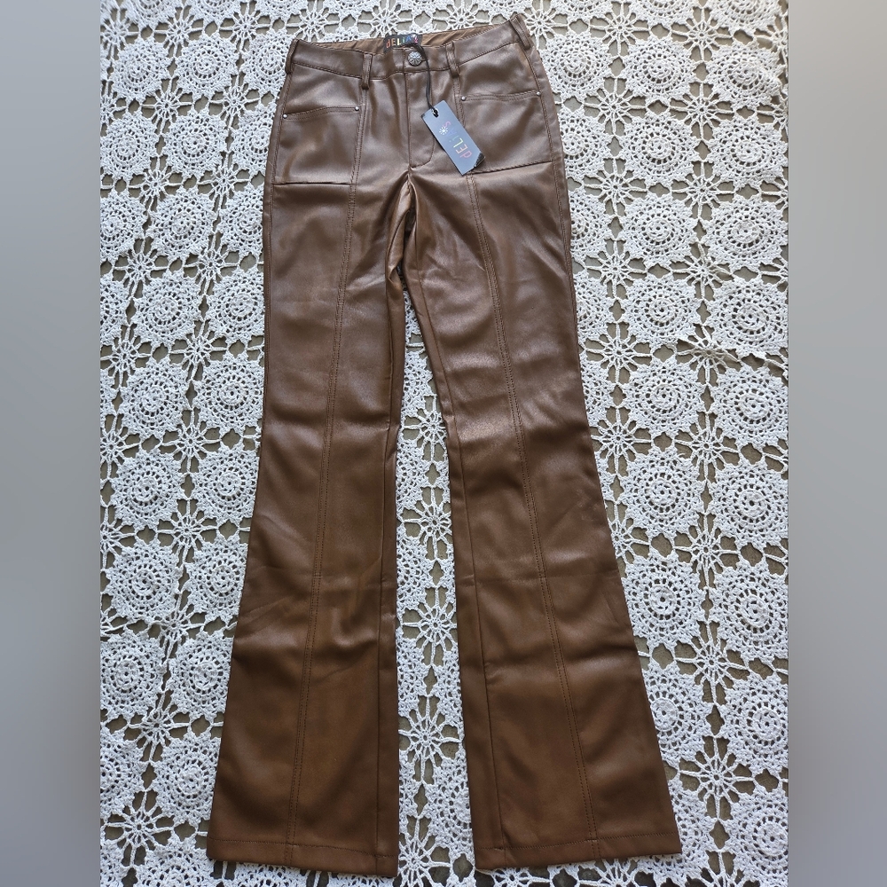 dELiA*s Dolls Kill Ready For Fun Vegan Brown Flare Vegan Leather Pants | Fall